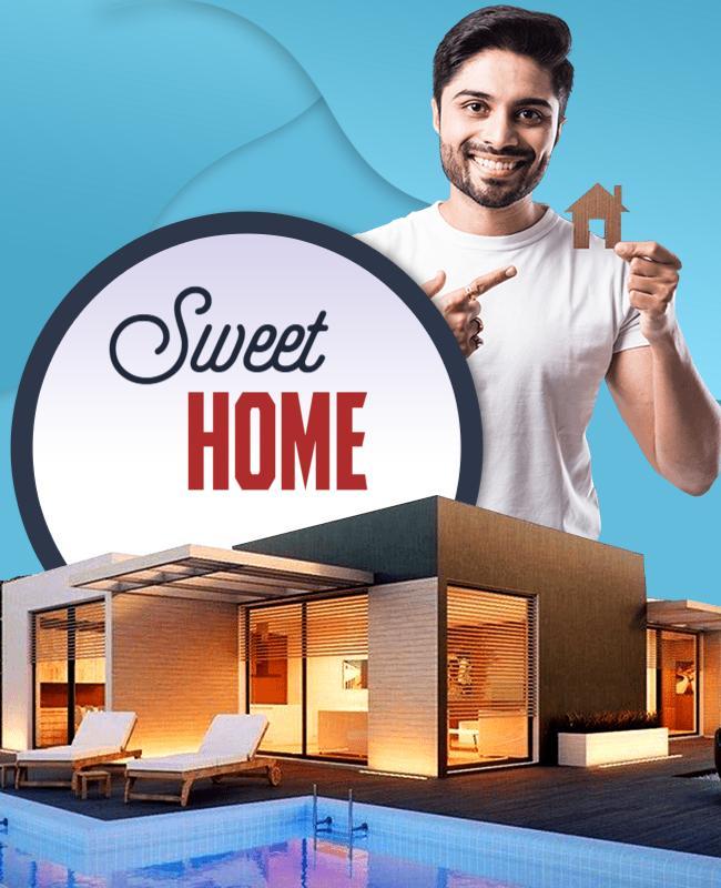 Charming Blue Sweet Home Real Estate Poster Template