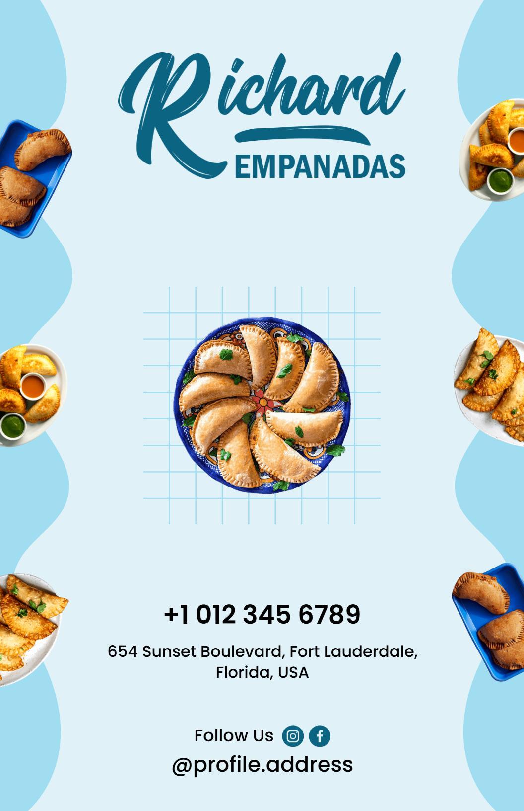 Charming Blue Themed Empanada Selection Menu Template