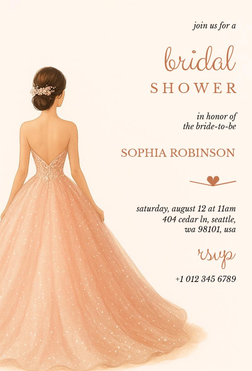 Charming Blush Wedding Dress Bridal Shower Invitation Template