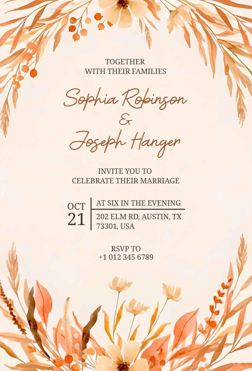 Charming Boho Wedding Celebration Floral Invitation Template