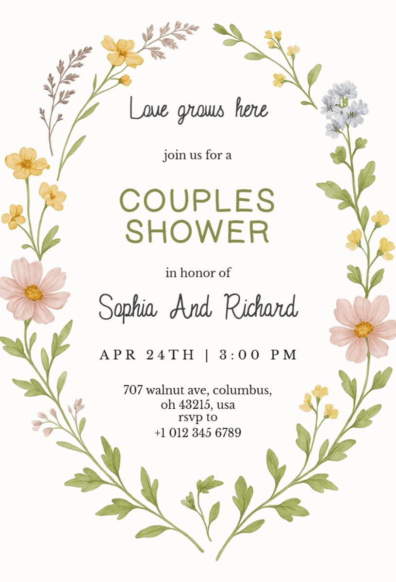 Charming Botanical Couples Shower Celebration Invitation Template