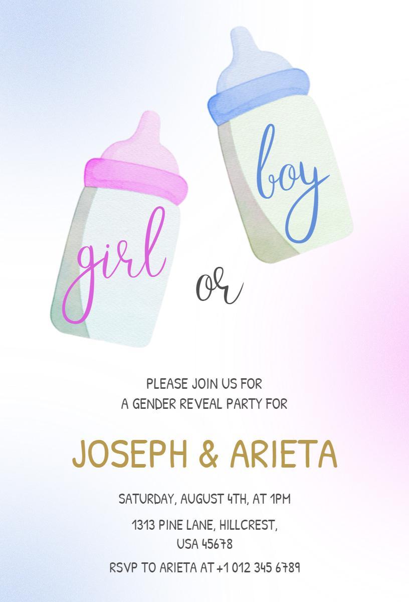 Charming Bottles Gender Reveal Party Celebration Invitation Template