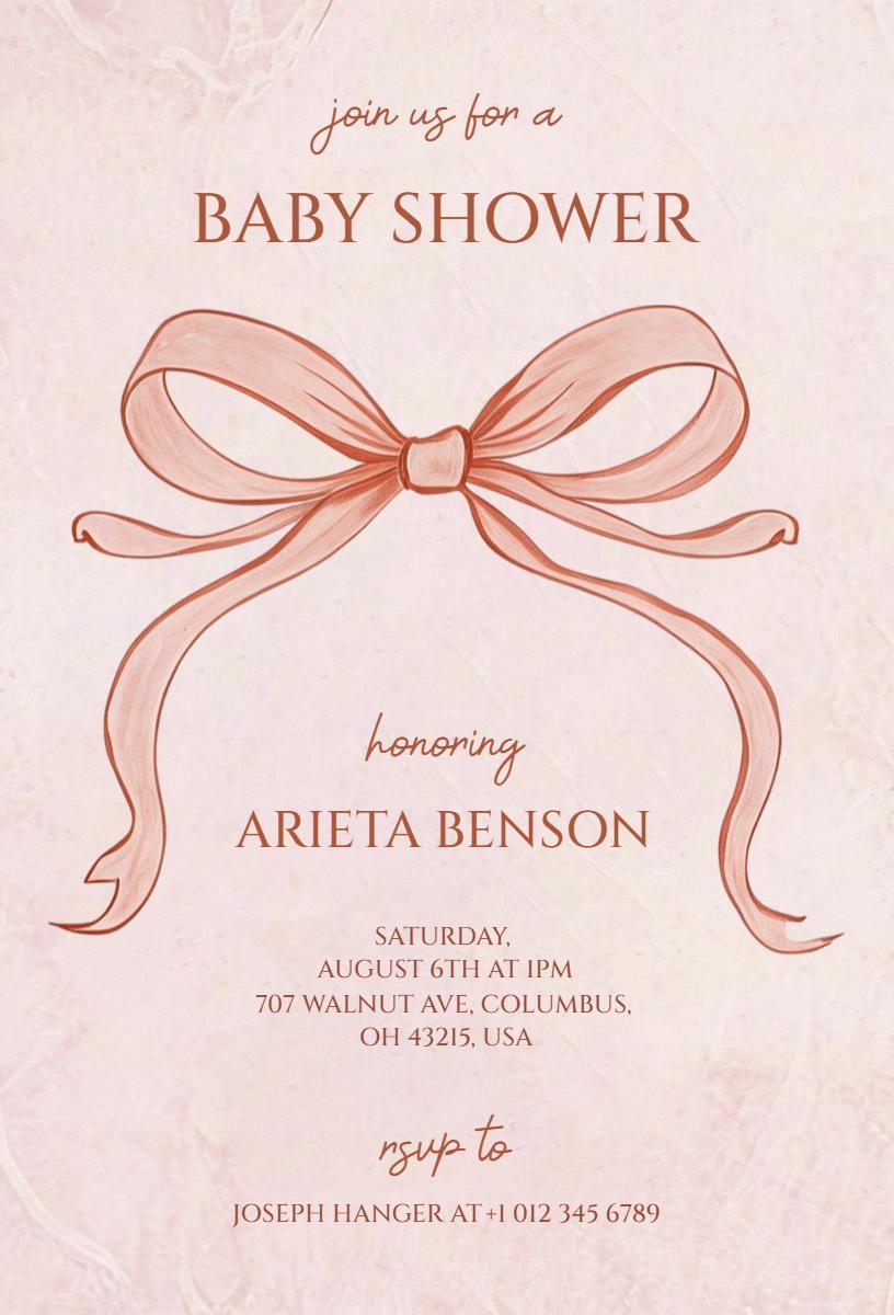 Charming Bows Pink Watercolor Baby Shower Invitation Template
