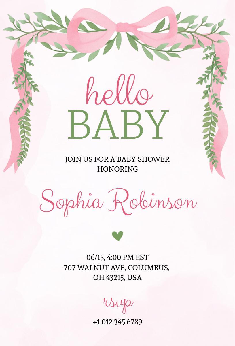 Charming Bows Ribbons Floral Baby Shower Invitation Template