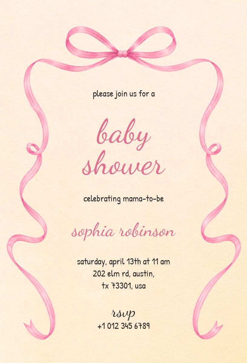 Charming Bows Ribbons Themed Baby Shower Invitation Template