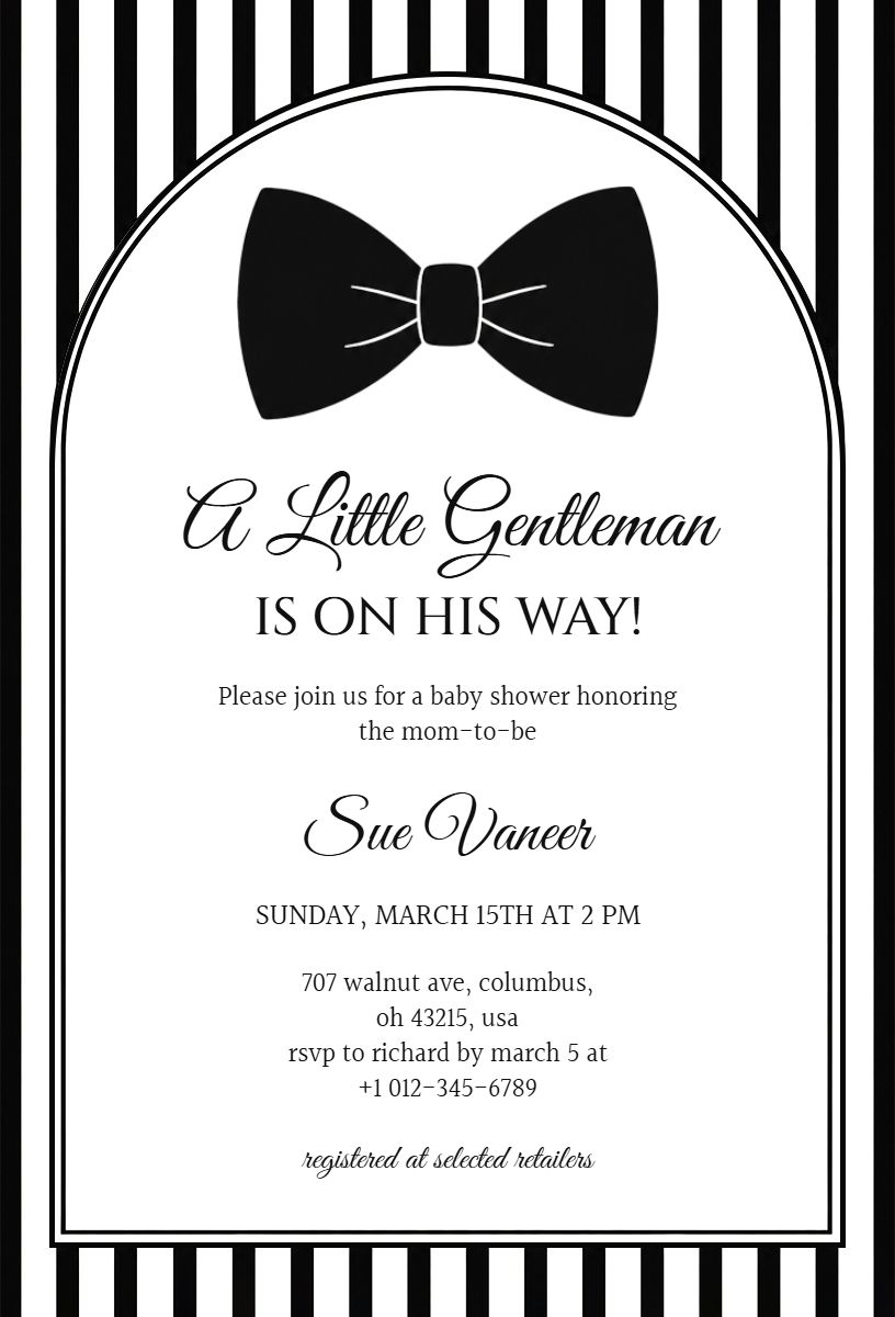 Charming Bowtie Elegant Baby Shower Invitation Template