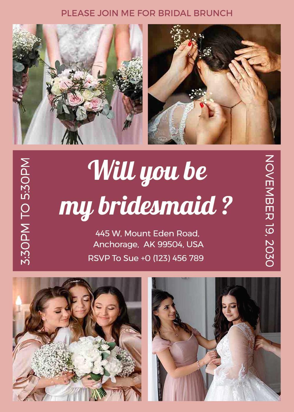 Charming Bridal Brunch Will You Be My Bridesmaid Invitation Template