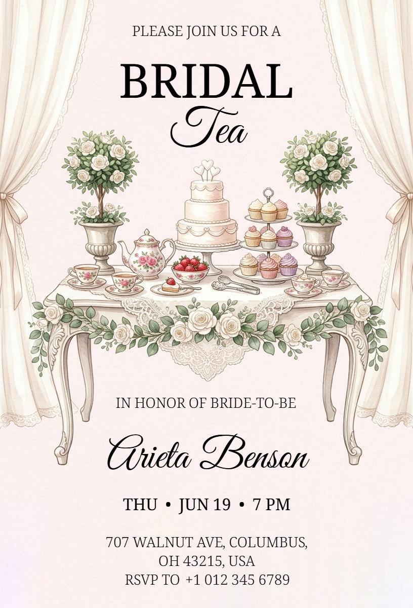 Charming Bridal Tea Celebration Elegant Invitation Template