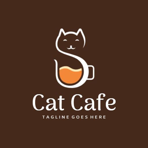 Charming Brown Cat Embracing a Cup of Coffee Logo Template