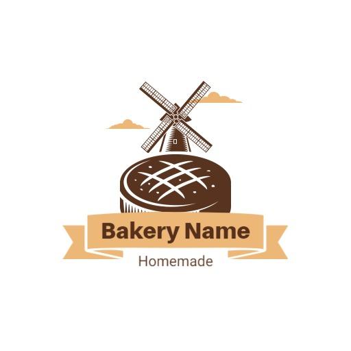 Charming Brown Pie with Windmill for Your Bakery Logo Template