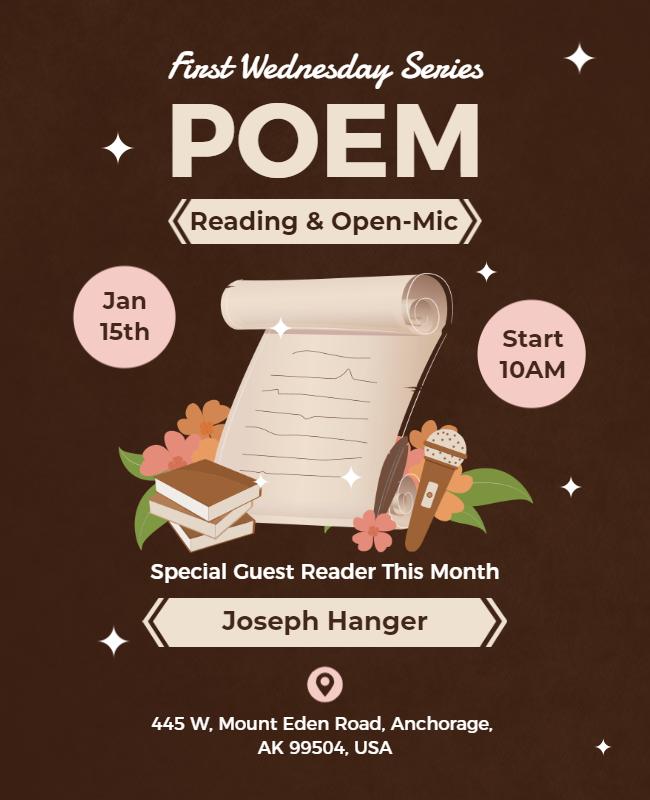 Charming Brown Poetry Reading and Open-Mic Event Poster Template