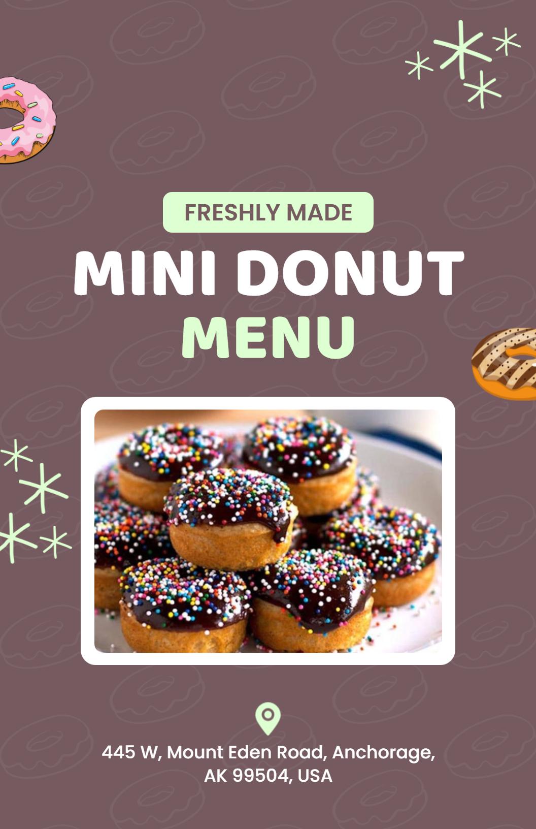 Charming Brown Sprinkle Mini Donut Menu Template