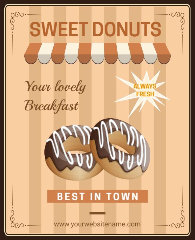 Charming Brown Sweet Donuts Breakfast Poster Template
