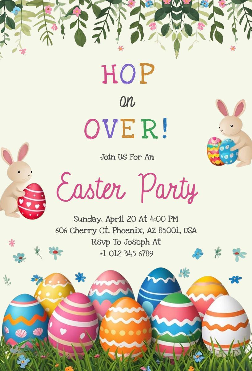 Charming Bunny Easter Celebration Party Invitation Template