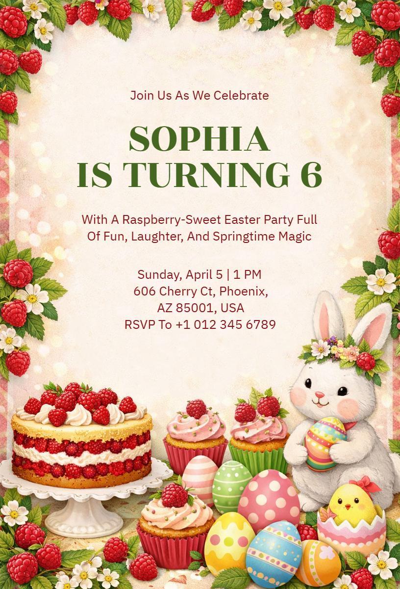 Charming Bunny Easter Inspired Birthday Celebration Invitation Template