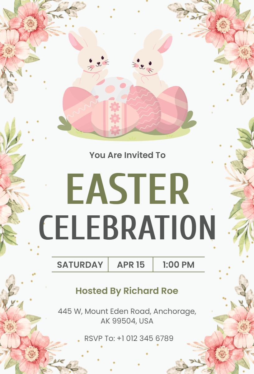 Charming Bunny Floral Easter Celebration Invitation Template