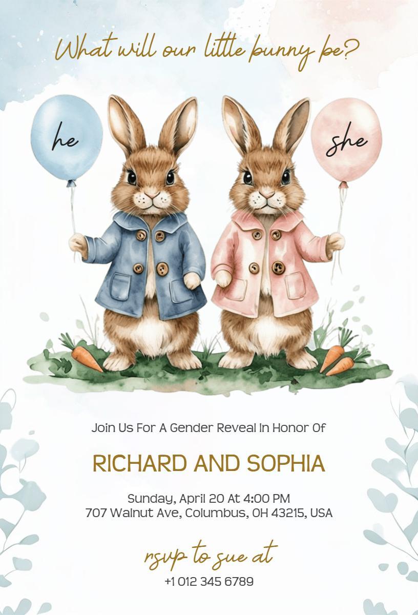 Charming Bunny Gender Reveal Easter Celebration Invitation Template