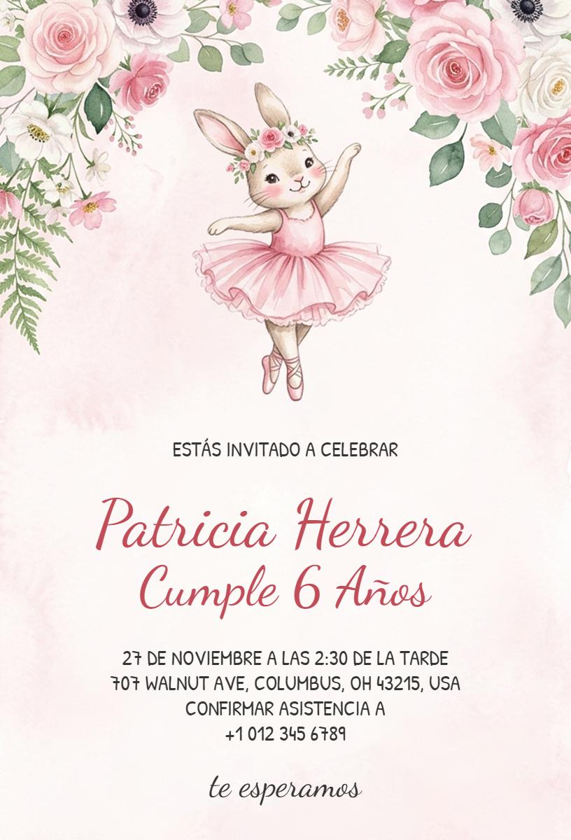 Charming Bunny Theme 6th Birthday Celebration Invitation Template