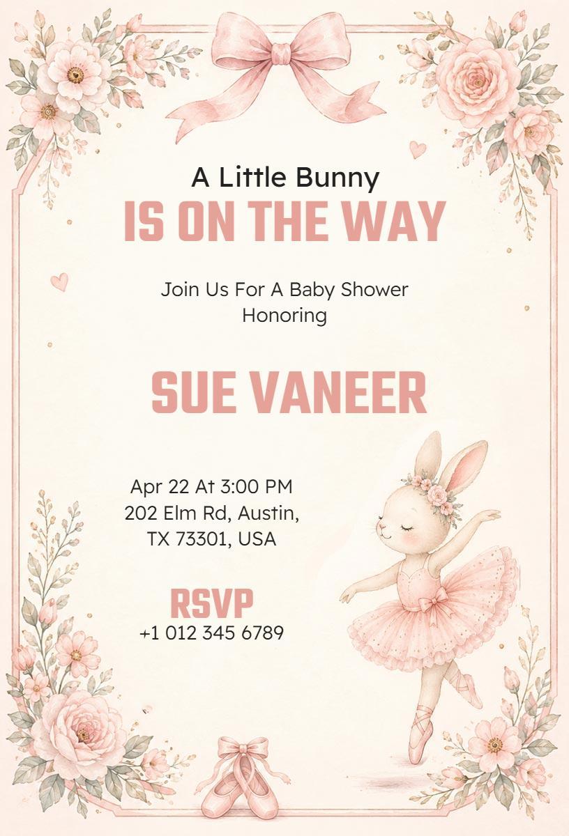 Charming Bunny Theme Baby Shower Celebration Invitation Template