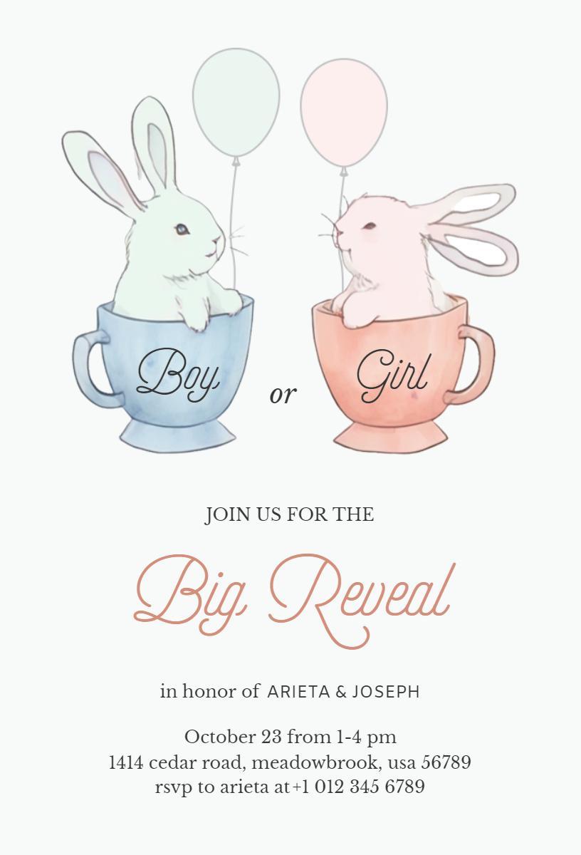Charming Bunny Theme Gender Reveal Celebration Invitation Template