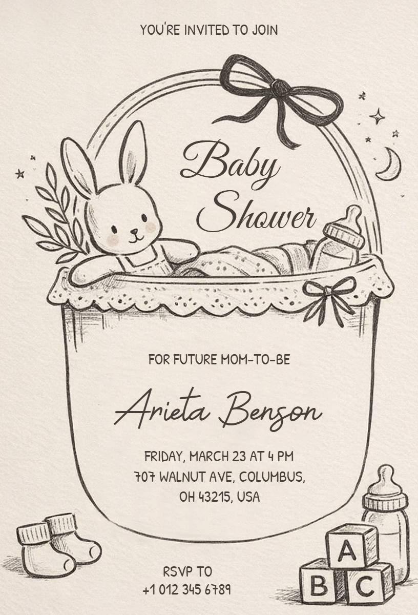 Charming Bunny-Themed Nursery & Toys Baby Shower Invitation Template