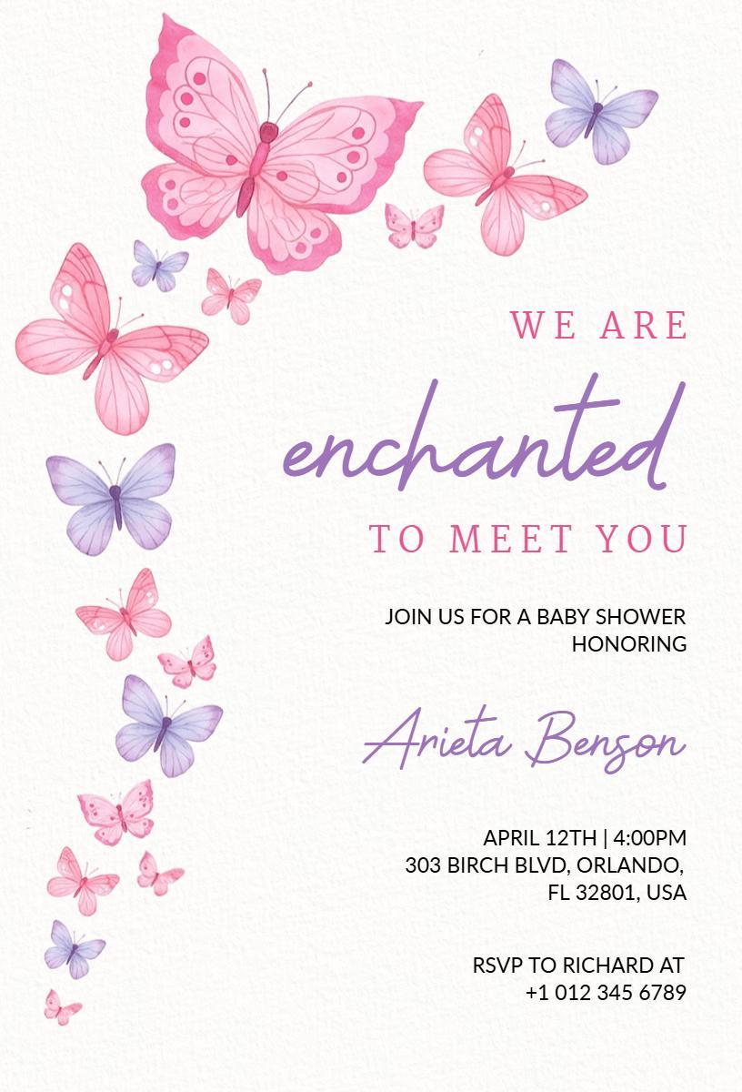 Charming Butterfly Baby Shower Celebration Invitation Template