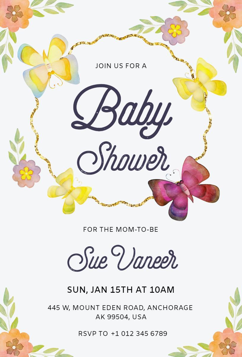 Charming Butterfly Themed Baby Shower Celebration Invitation Template