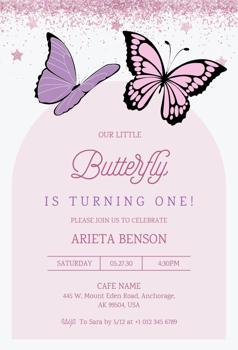 Charming Butterfly Themed Kids Birthday Celebration Invitation Template