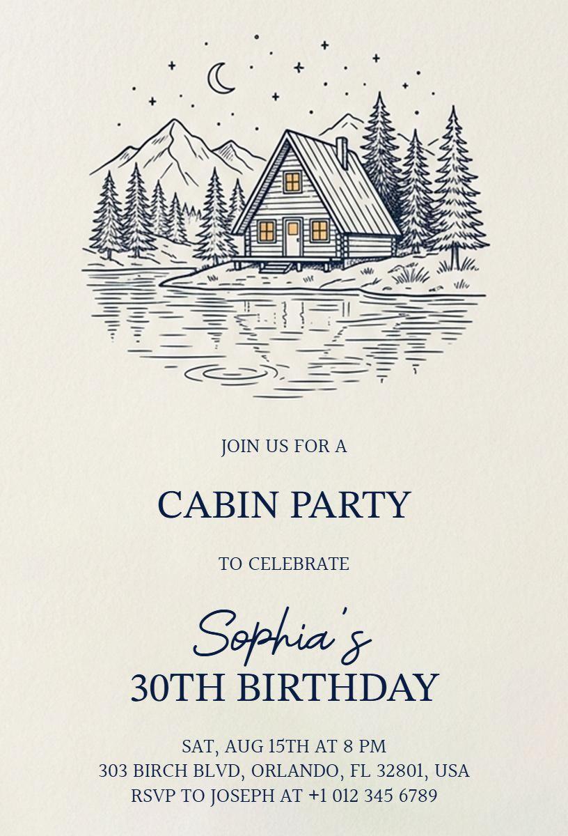 Charming Cabin Retreat 30th Birthday Celebration Invitation Template