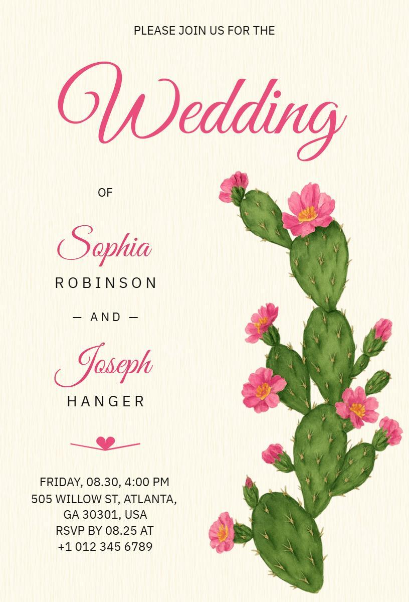 Charming Cactus Floral Western Wedding Invitation Template