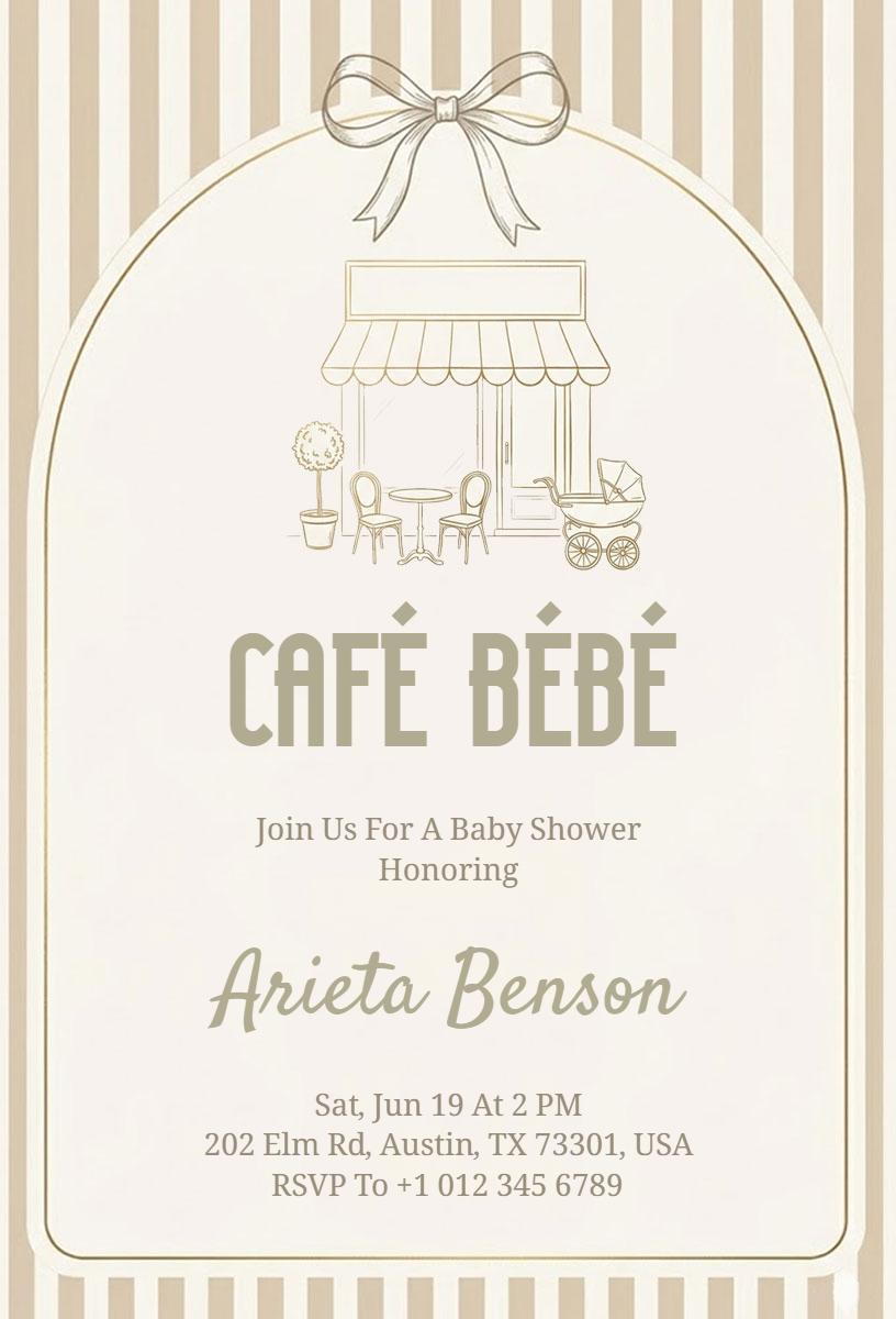 Charming Café Bébé Themed Baby Shower Invitation Template