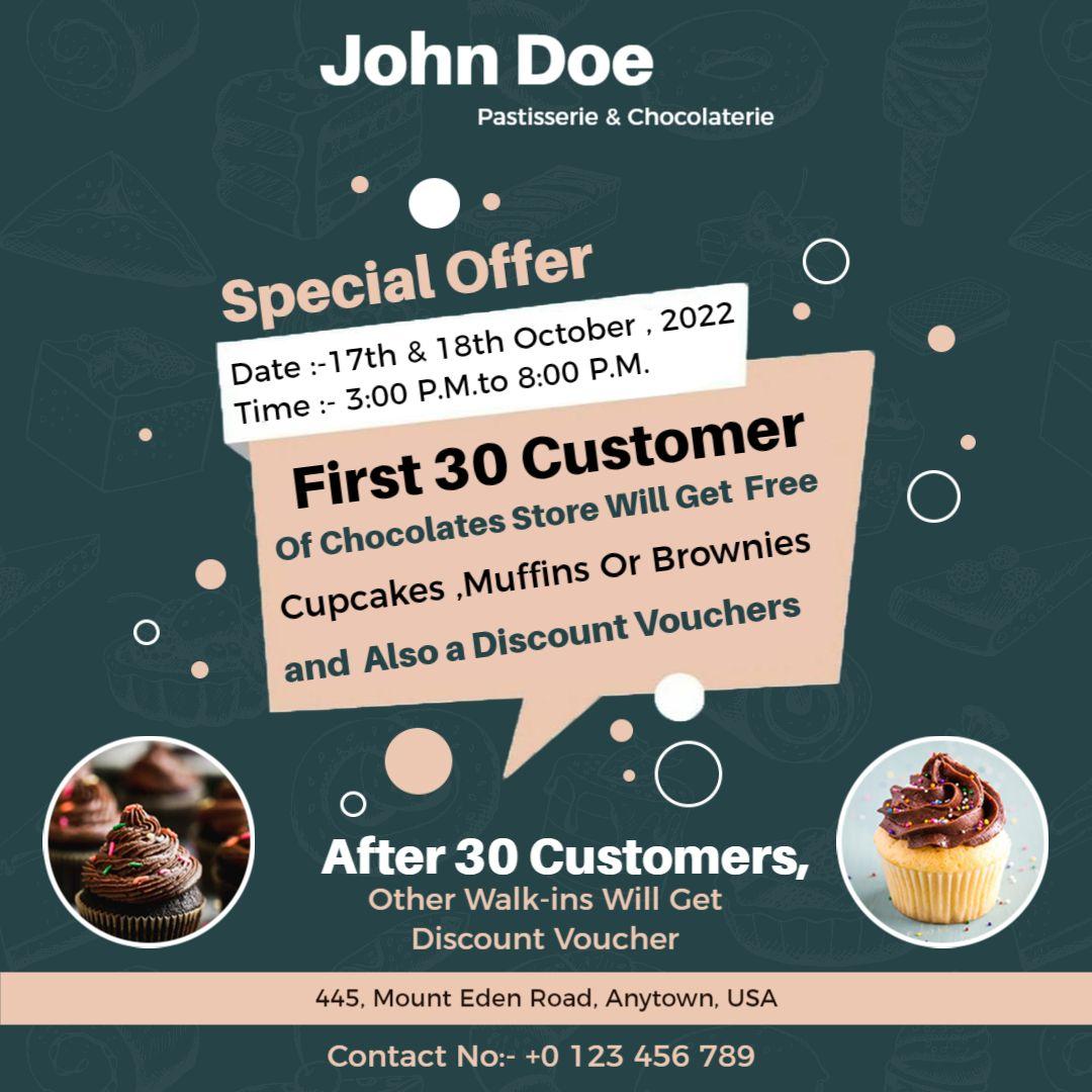 Charming Cake Shop Special Offer for Free Treats Ad Template