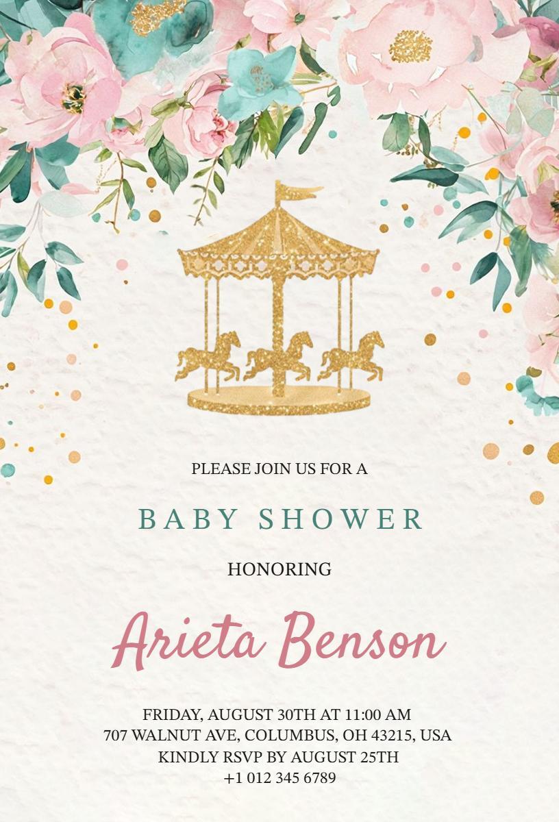 Charming Carousel Baby Shower Celebration Invitation Template