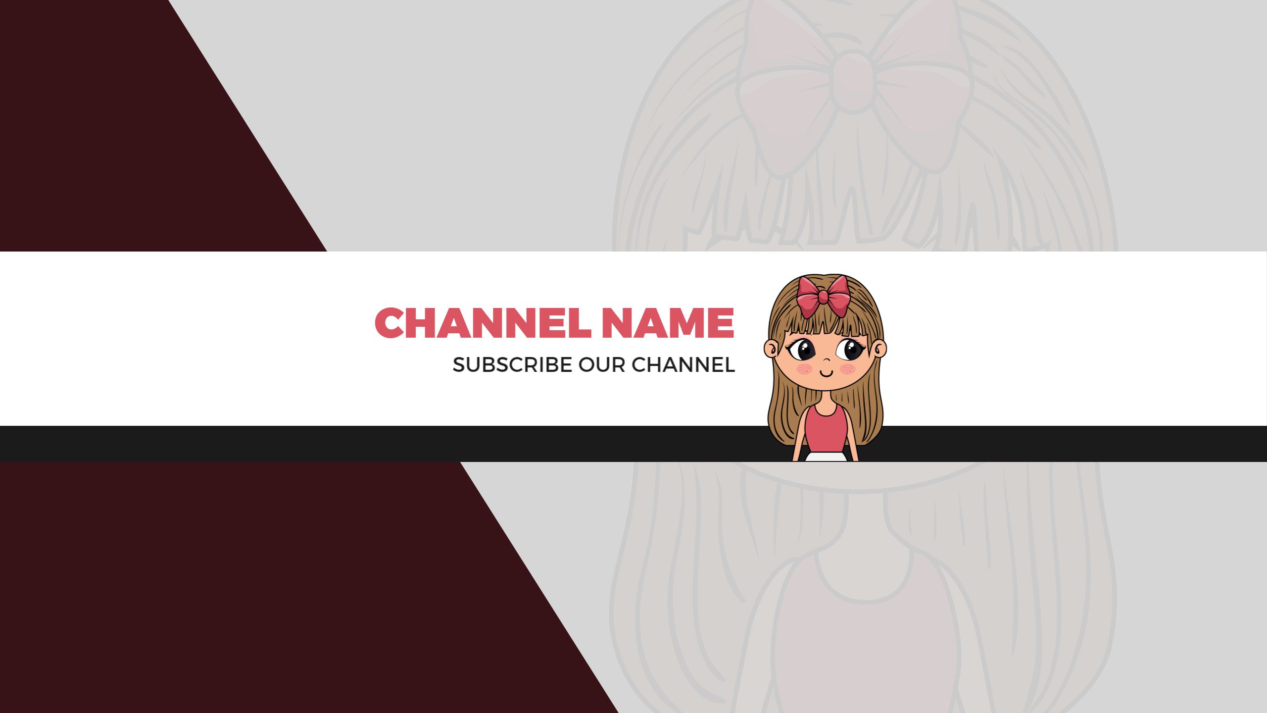 Charming Cartoon Character with Cute Hair Bow YouTube Banner Template