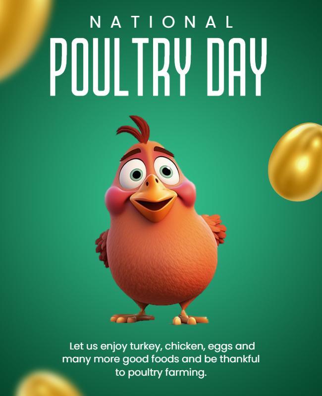 Charming Cartoon Chicken National Poultry Day Poster Template