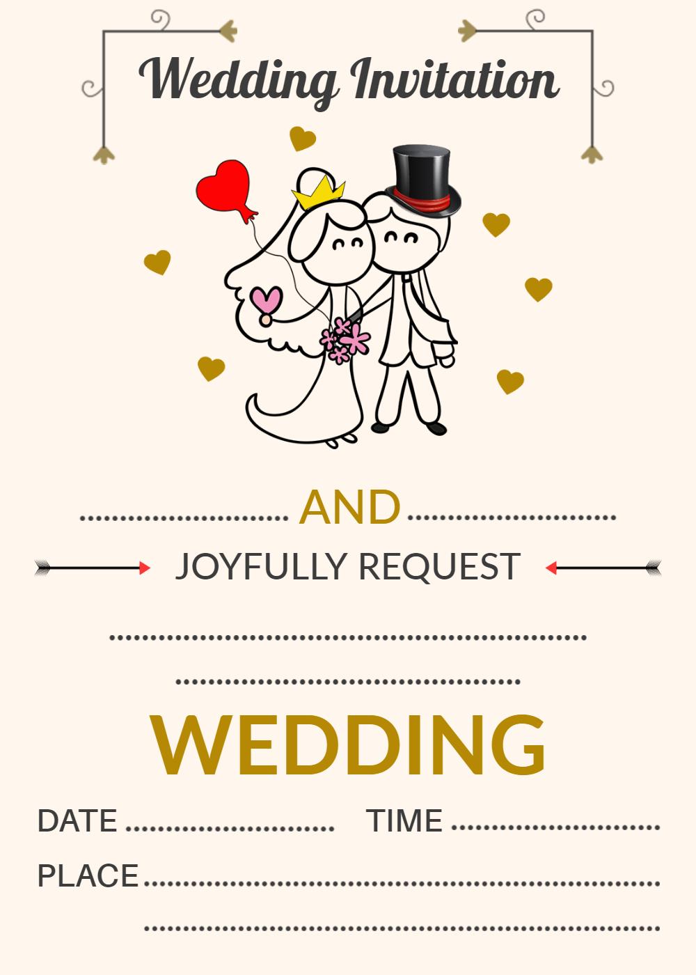 Charming Cartoon Couple Wedding Celebration Invitation Template