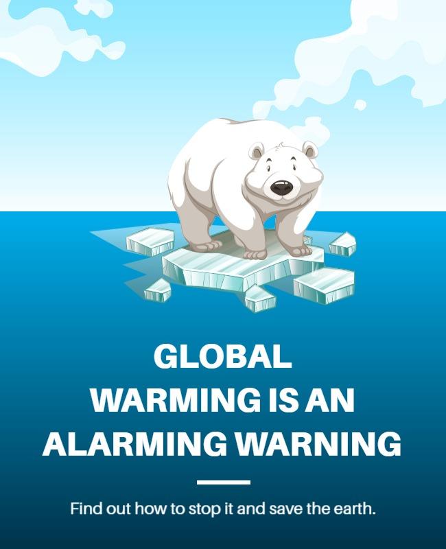 Charming Cartoon Polar Bear Global Warming Awareness Poster Template