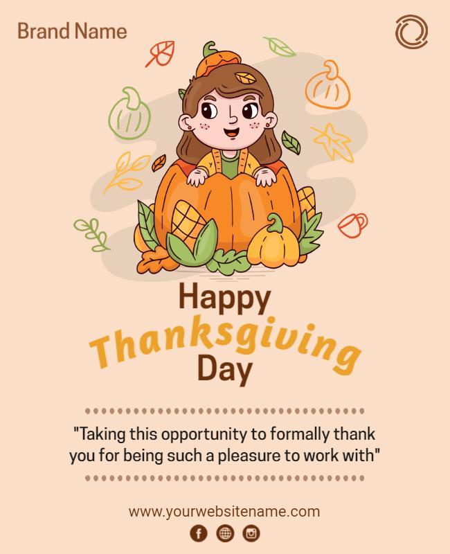 Charming Cartoon Pumpkin Thanksgiving Greeting Poster Template
