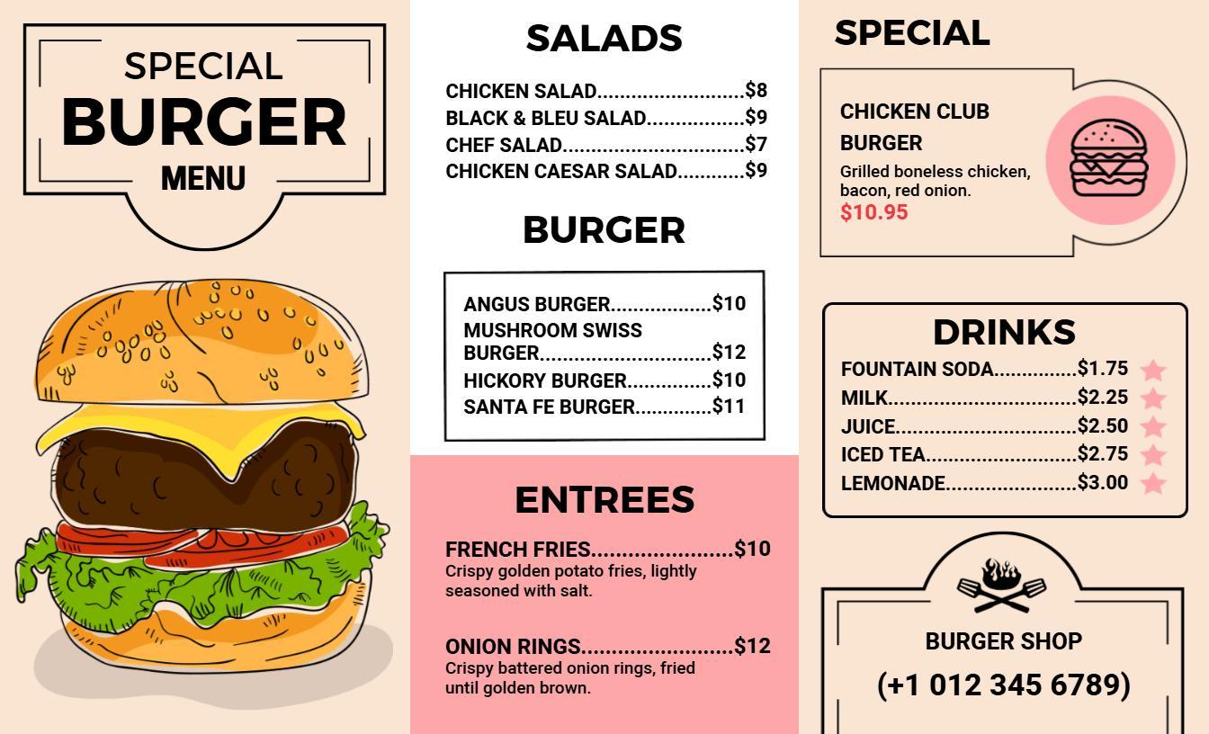 Charming Cartoon Style Burger and Fries Menu Template