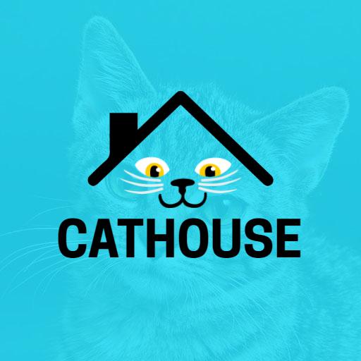 Charming Cat Design with Home Symbol for Pet Lovers Logo Template