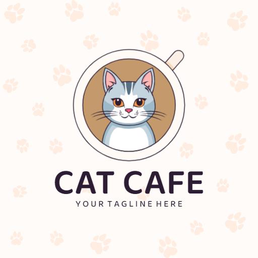 Charming Cat Inside a Coffee Cup Perfect for Cat Cafe Logo Template