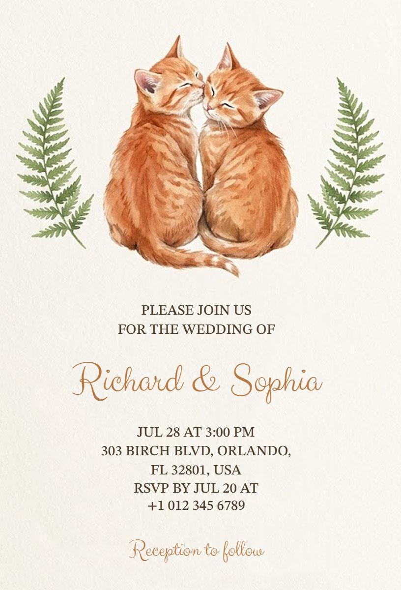 Charming Cat Themed Romantic Wedding Invitation Template
