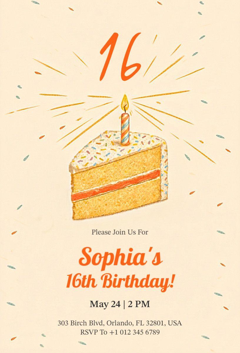 Charming Celebration Sweet 16 Birthday Bash Invitation Template