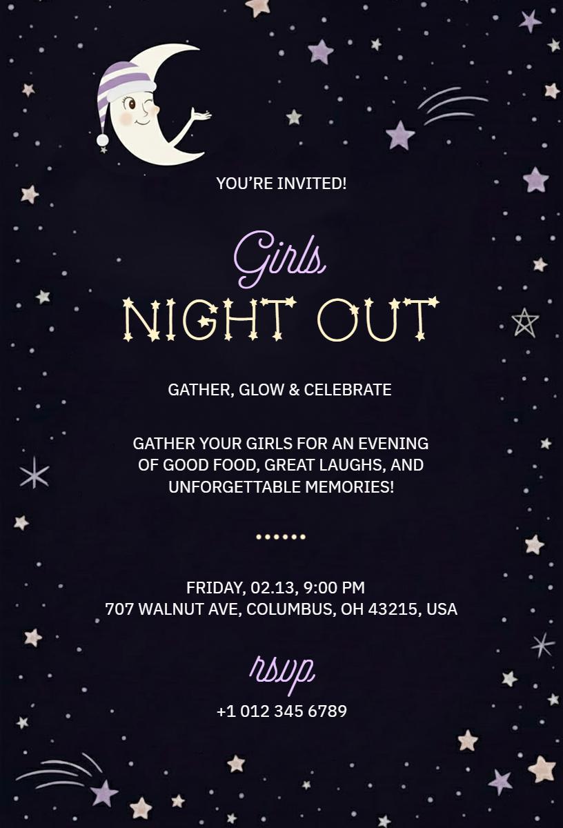 Charming Celestial Girls Night Out Celebration Invitation Template