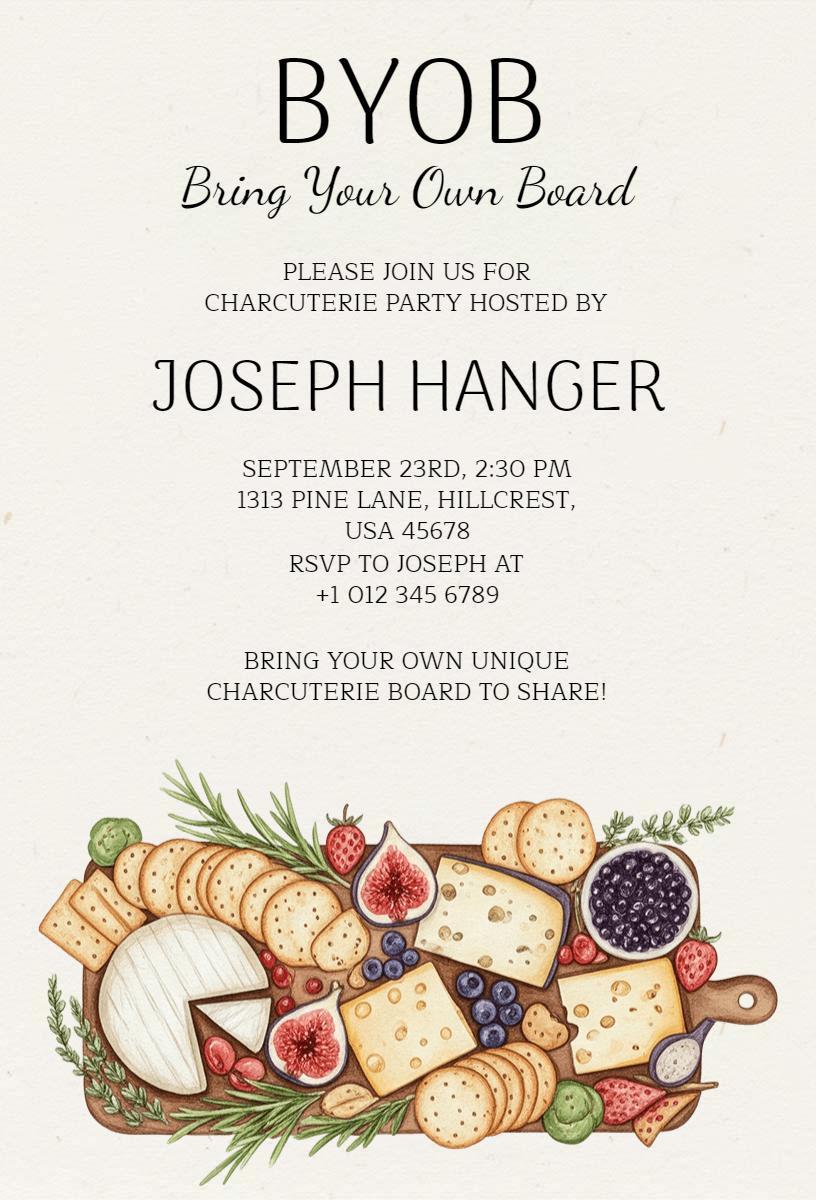 Charming Charcuterie BYOB Gathering Party Invitation Template