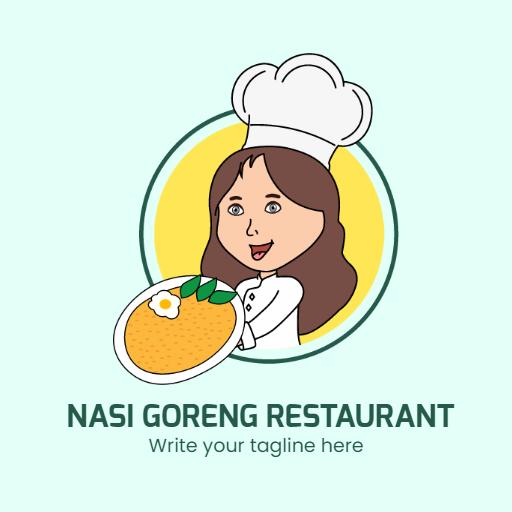 Charming Chef Holding Delicious Nasi Goreng Dish Logo Template
