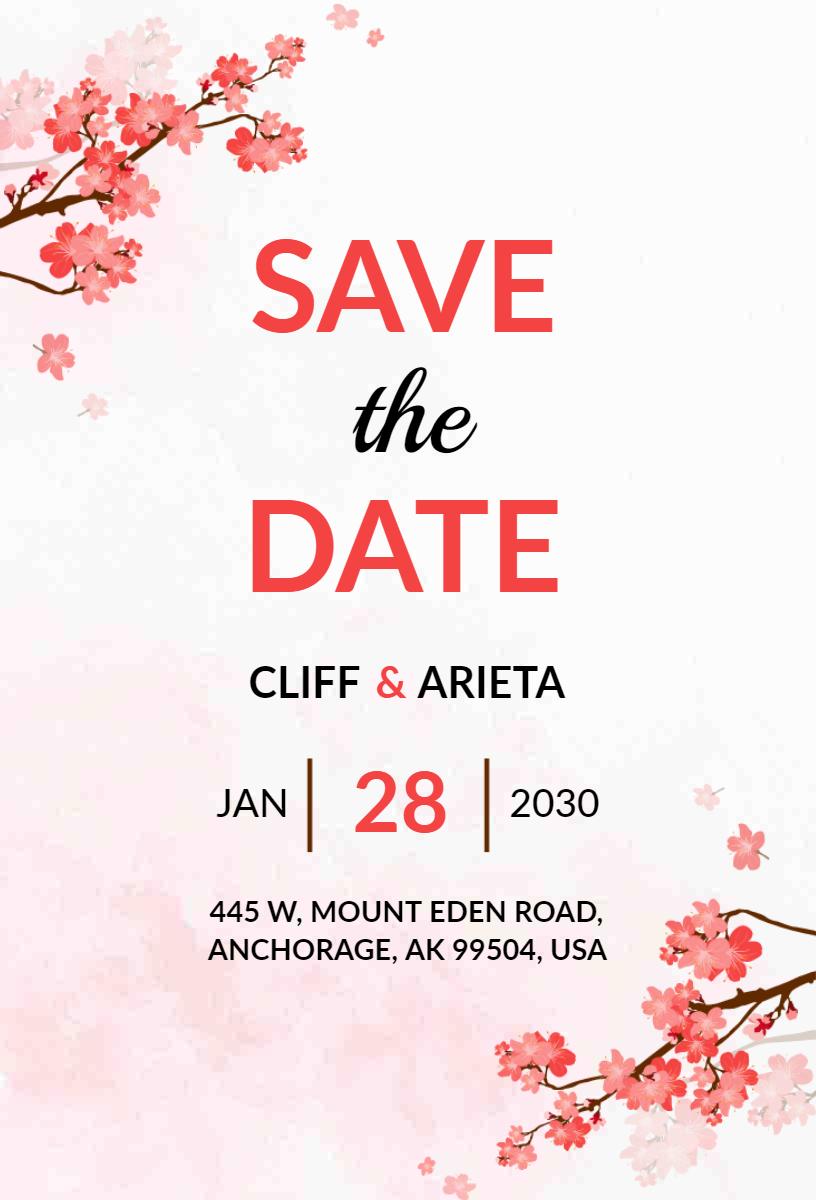 Charming Cherry Blossom Floral Save The Date Invitation Template
