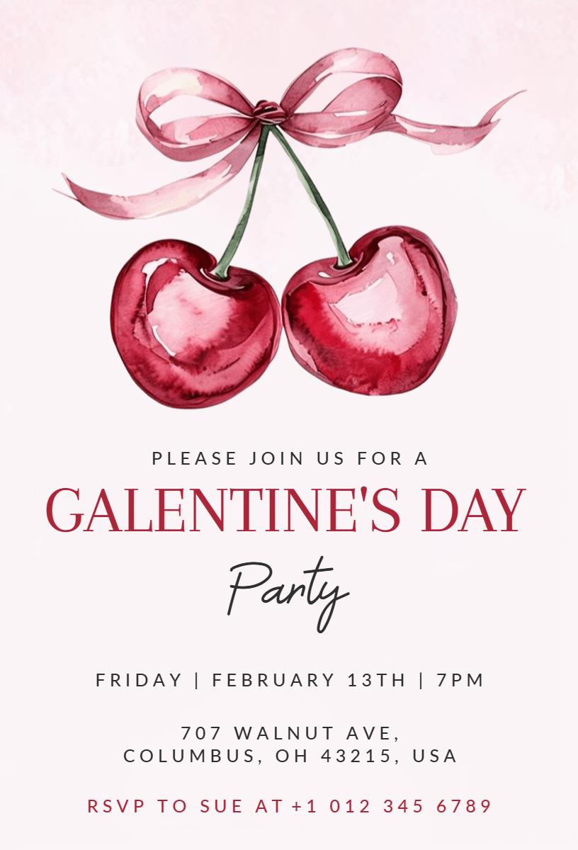 Charming Cherry Blossom Galentine's Day Party Invitation Template