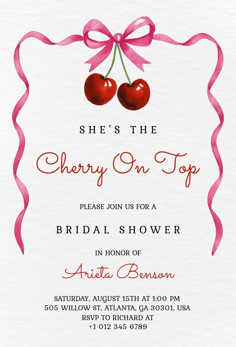 Charming Cherry Theme Bridal Shower Celebration Invitation Template