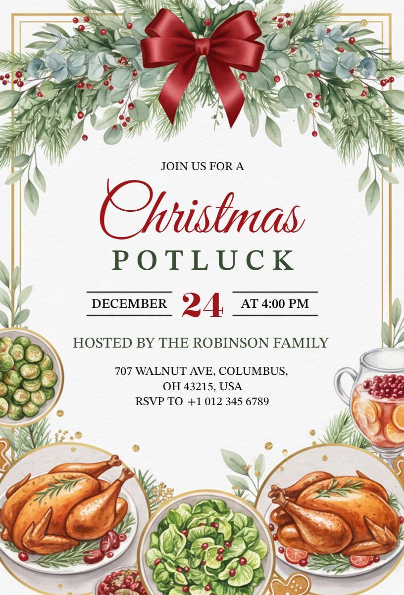 Charming Christmas Potluck Dinner Gathering Invitation Template